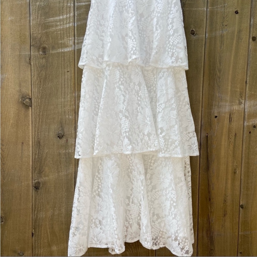 White Lace Ruffled Tiered Molinetto Maxi Dress 🌿 - Picture 5 of 12